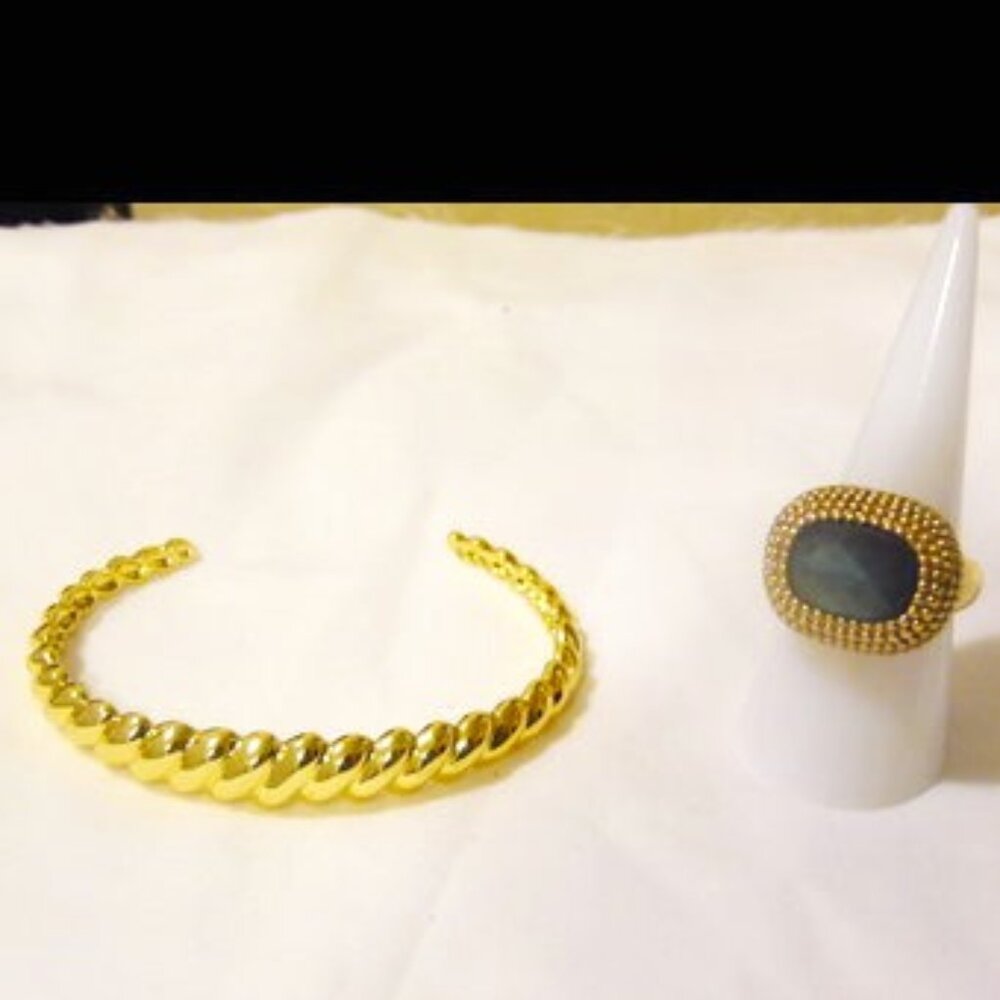 Technibond Labradorite Gemstone Ring and Bellezza Cuff Bracelet